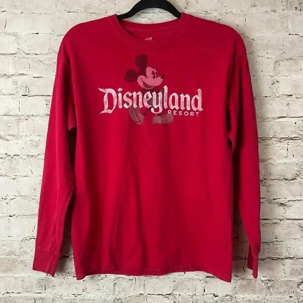 Youth Disneyland Resort YXL Red White Long Sleeve Tee Shirt Mickey Mouse Disney
